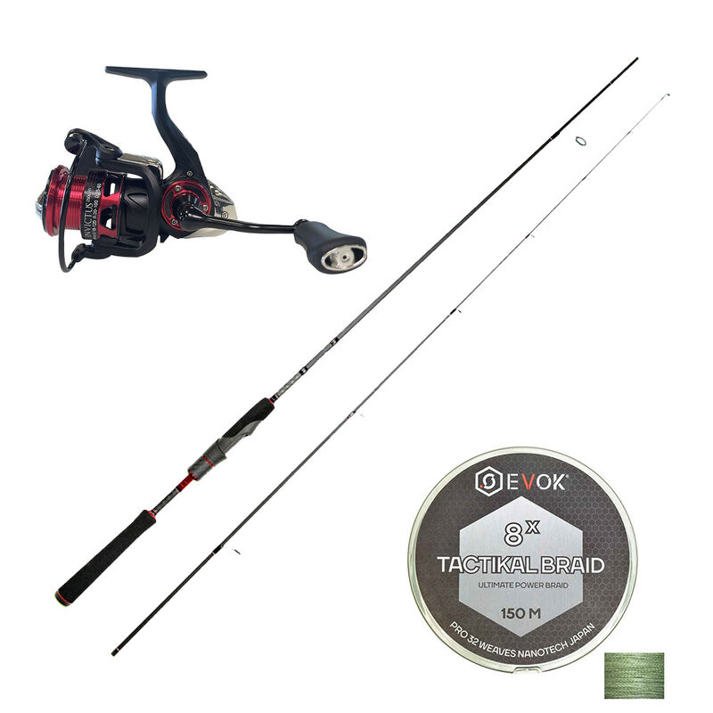 Pack Canne Spinning Evok Invictus V2 2.26m, 3-10g + Moulinet Evok Invictus 2500FD + Tresse Evok Tactikal Braid 0.10mm - Packs et ensembles | Pacific P&ecirc;che