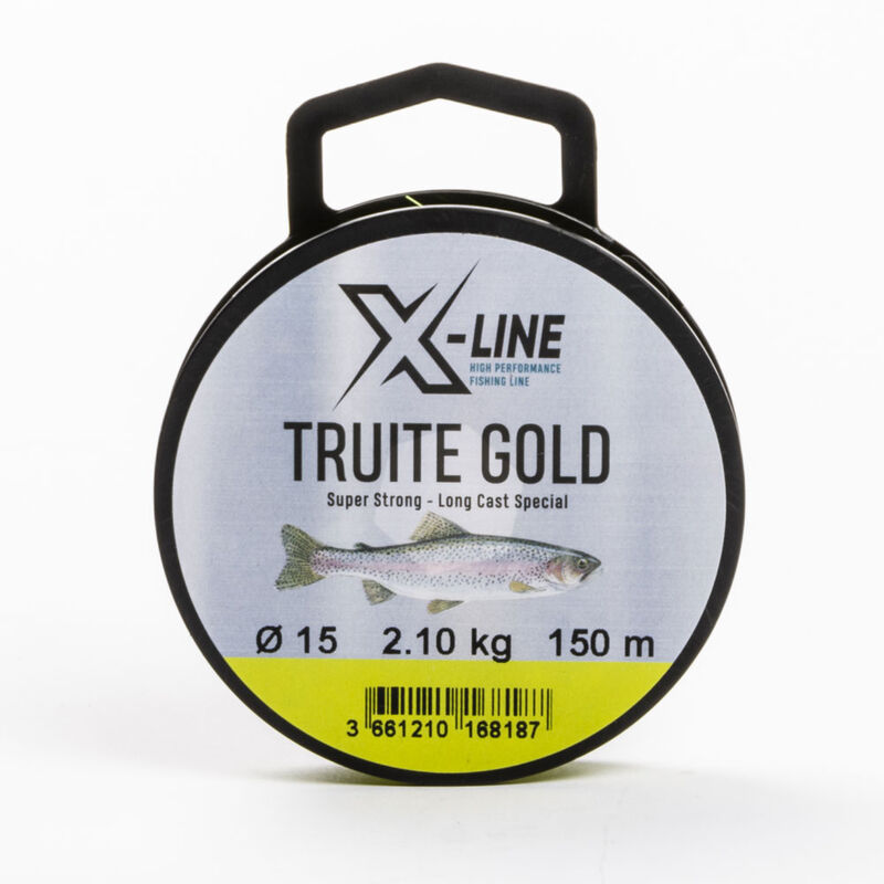 Fil nylon jaune fluo x-line truite gold 150 m - Fils-nylons | Pacific P&ecirc;che