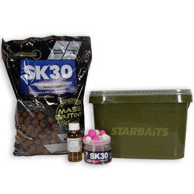 Pack Starbaits - 2kg Bouillettes SK30 + Pop up + Booster + Seau - Denses | Pacific P&ecirc;che