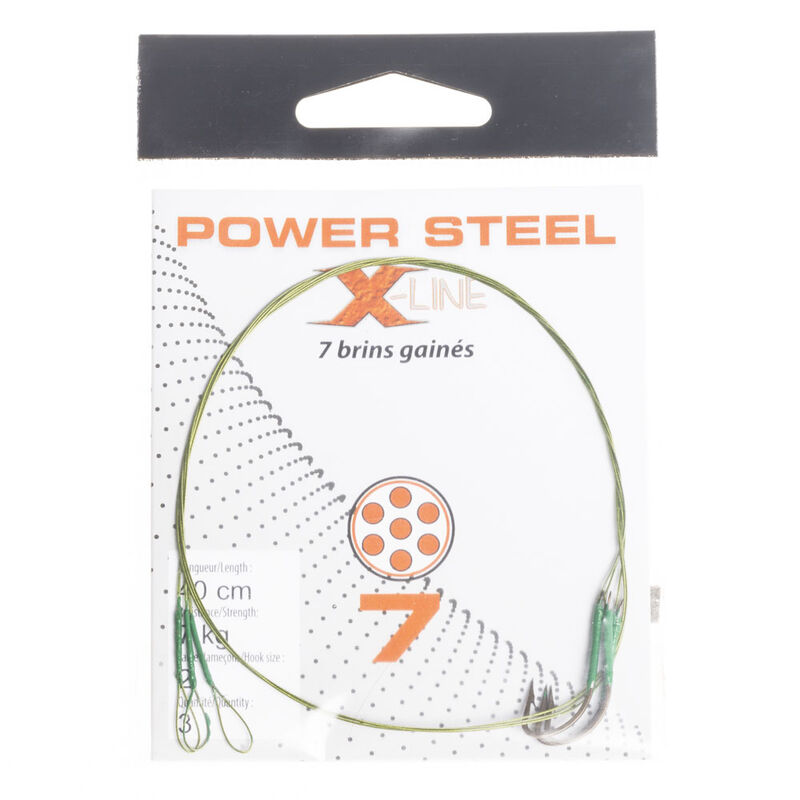 Bas de ligne acier carnassier x-line power steel 7 brins 40 cm + ham. simple (x3) - Carnassier au pos&eacute; | Pacific P&ecirc;che