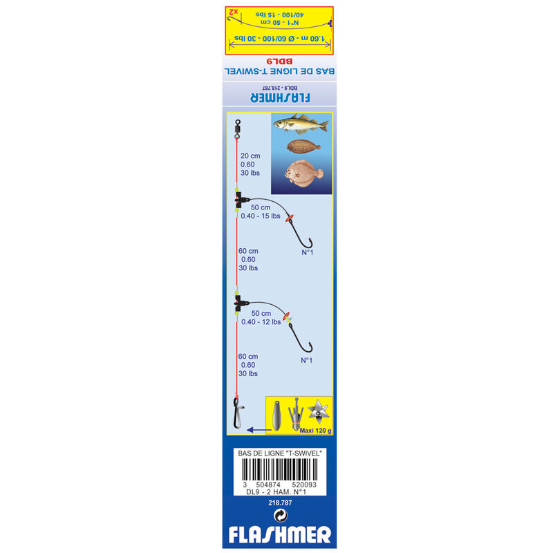 Bas de ligne mer flashmer t-swivel dl9 - Bas de Lignes / Lignes Mont&eacute;es | Pacific P&ecirc;che