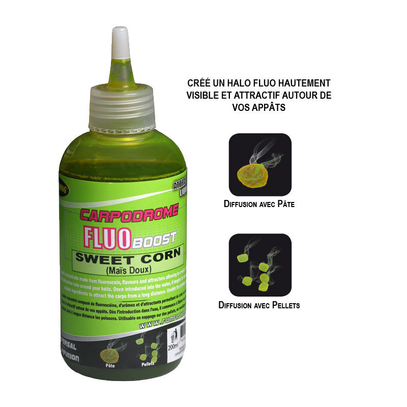 Additif liquide coup fun fishing fluo booster sweet corn 185ml - Additifs | Pacific P&ecirc;che
