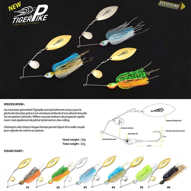 Spinnerbait Elitelure Tiger Pike 32g - Spinnerbaits | Pacific P&ecirc;che