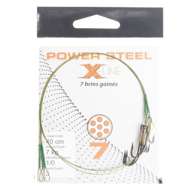 Bas de ligne acier carnassier x-line power steel 7 brins 40 cm + ham. ryder (x3) - Bas de ligne mont&eacute;s | Pacific P&ecirc;che
