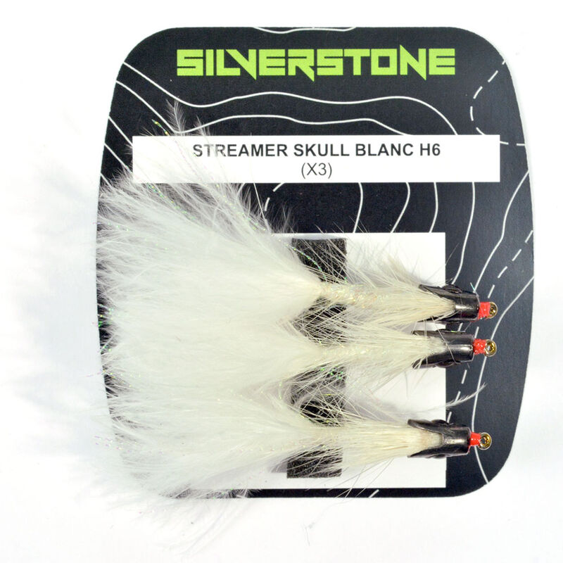 Mouche streamer silverstone skull blanc h6 (x3) - Streamers | Pacific P&ecirc;che