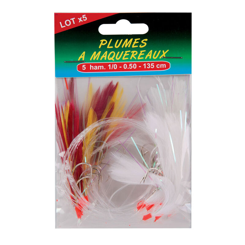 Leurre train de plumes flashmer plumes maquereaux 5 hame&ccedil;ons 1/0 assortiment - Bas de Lignes / Lignes Mont&eacute;es | Pacific P&ecirc;che