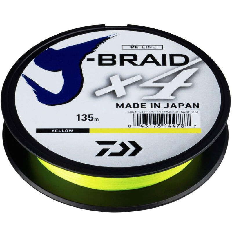 Tresse Daiwa J-Braid x4 Jaune 135m - Tresses | Pacific P&ecirc;che