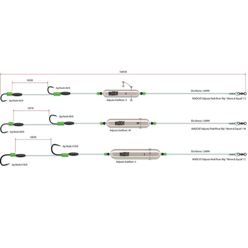 Montage silure adjusta profi river rigs &ldquo;worm & squid&rdquo; - Filaments / Bas de lignes | Pacific P&ecirc;che