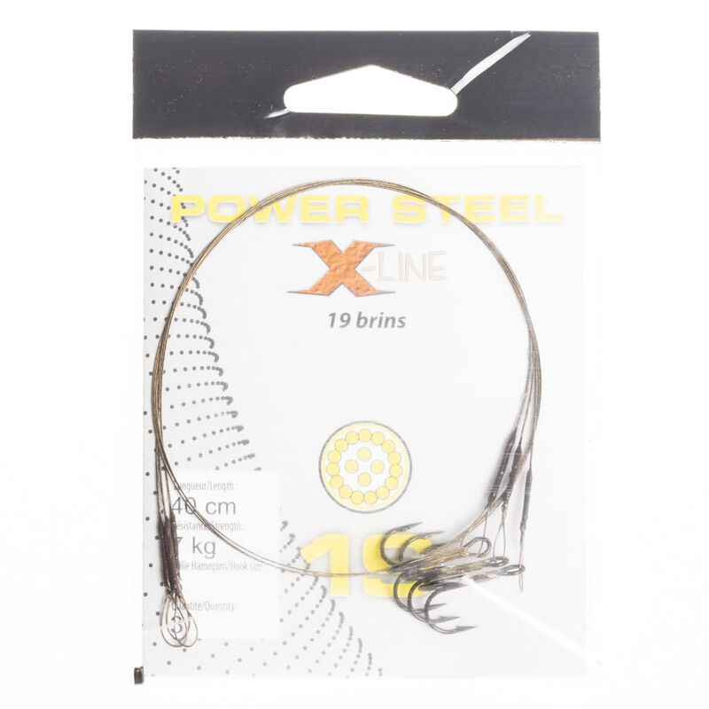Bas de ligne acier carnassier x-line power steel 19 brins 40cm + ham. triple (x3) - Bas de ligne mont&eacute;s | Pacific P&ecirc;che
