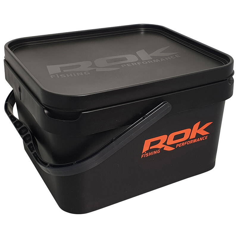 Seau carpe rok 10l black square bucket with cover - Seaux | Pacific P&ecirc;che