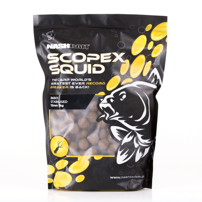 Bouillettes carpe nashbait scopex squid stabilised boilies 15mm - Denses | Pacific P&ecirc;che