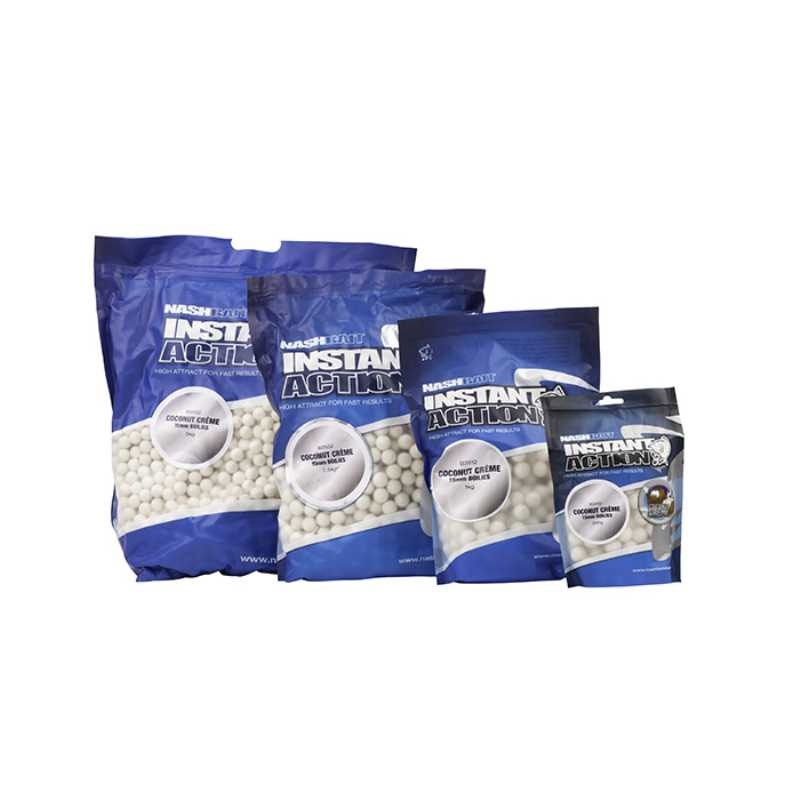 Bouillettes carpe nashbait instant action coconut cr&egrave;me 20mm - Denses | Pacific P&ecirc;che