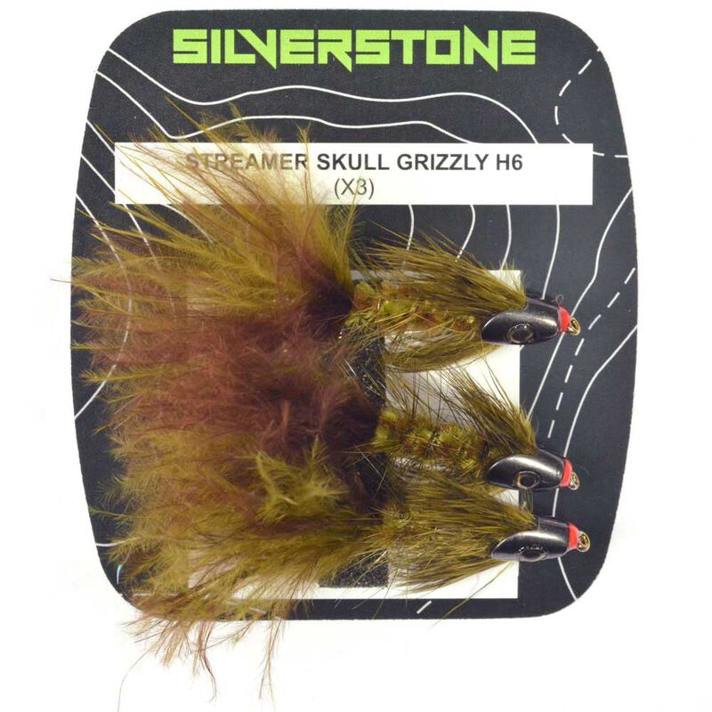 Mouche streamer silverstone skull grizzly h6 (x3) - Streamers | Pacific P&ecirc;che