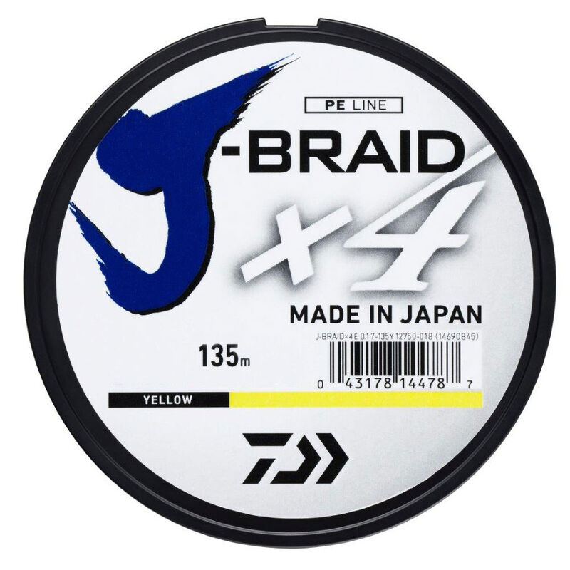 Tresse Daiwa J-Braid x4 Jaune 135m - Tresses | Pacific P&ecirc;che