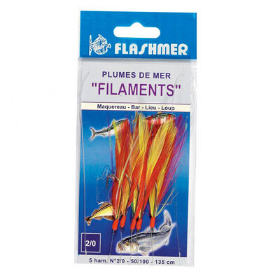 Bas de ligne mer flashmer plume filament 5 hamecons 2/0 - Bas de Lignes / Lignes Mont&eacute;es | Pacific P&ecirc;che