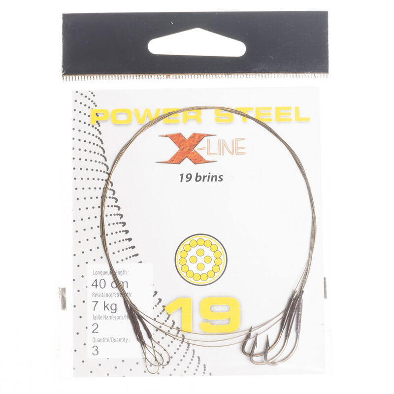 Bas de ligne acier carnassier x-line power steel 19 brins 40cm + ham. simple (x3) - Carnassier au pos&eacute; | Pacific P&ecirc;che