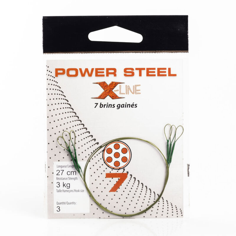 Bas de ligne acier carnassier x-line power steel 7 brins 27cm (x3) - Bas de ligne mont&eacute;s | Pacific P&ecirc;che