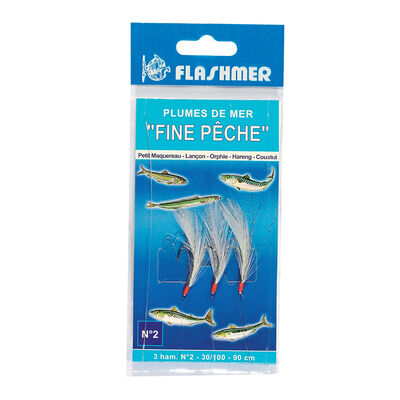 Plume de Mer Fine Flashmer 3 Hame&ccedil;ons N&deg;2 Blanc - Trains de Plumes | Pacific P&ecirc;che