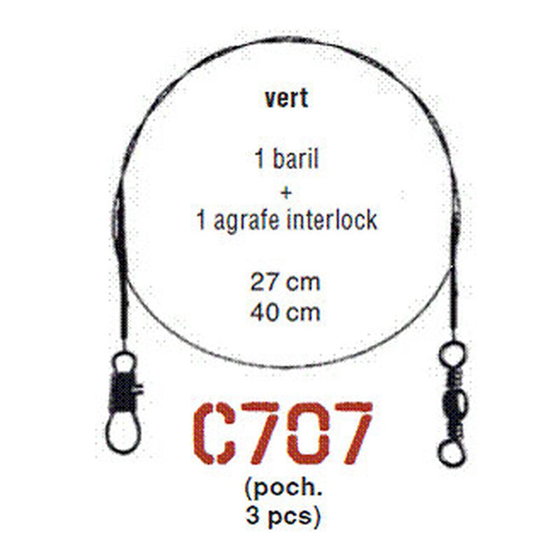 Bas de ligne acier mont&eacute; carnassier cannelle avancon nylflex c707 27cm (x3) - Bas de ligne mont&eacute;s | Pacific P&ecirc;che