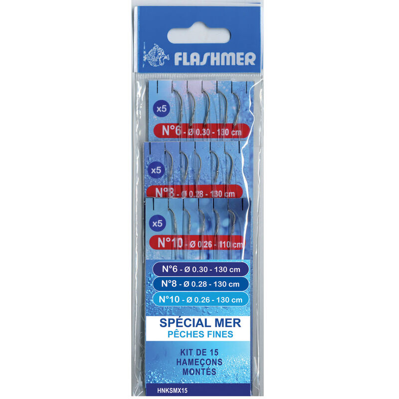 Kit 15 hamecons mont&eacute;s mer flashmer special mer peches fines - Hame&ccedil;ons Mont&eacute;s | Pacific P&ecirc;che