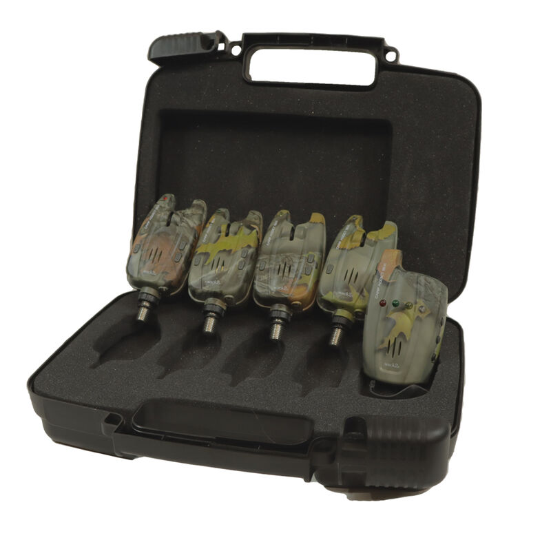 Coffret 4 D&eacute;tecteurs + Centrale Carp Addict Camo (Vert, Rouge, Jaune et Bleu) - Coffrets d&eacute;tecteurs | Pacific P&ecirc;che