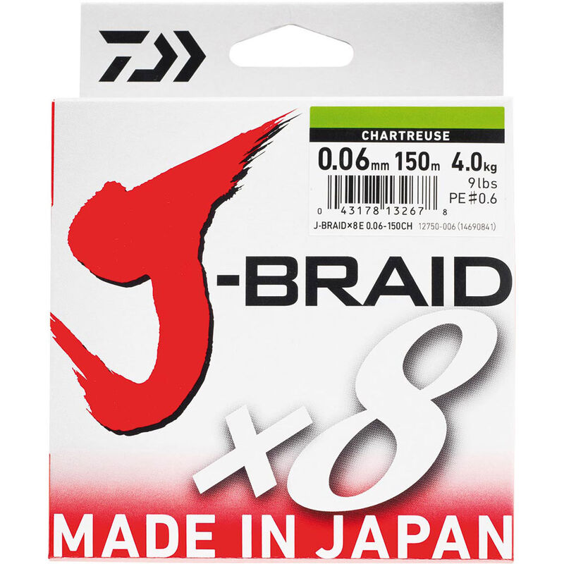 Tresse Daiwa J-Braid x8 Chartreuse 150m - Tresses | Pacific P&ecirc;che