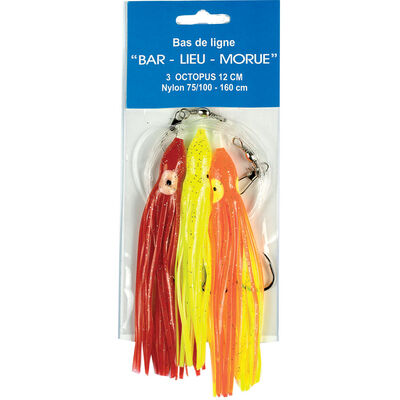 Bas de ligne mer flashmer bar lieu morue eco 3 octopus de 12cm - Bas de Lignes / Lignes Mont&eacute;es | Pacific P&ecirc;che