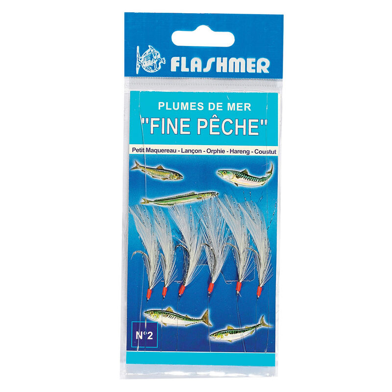 Plumes de Mer Fine Flashmer 6 Hame&ccedil;ons N&deg;4 Blanc - Trains de Plumes | Pacific P&ecirc;che