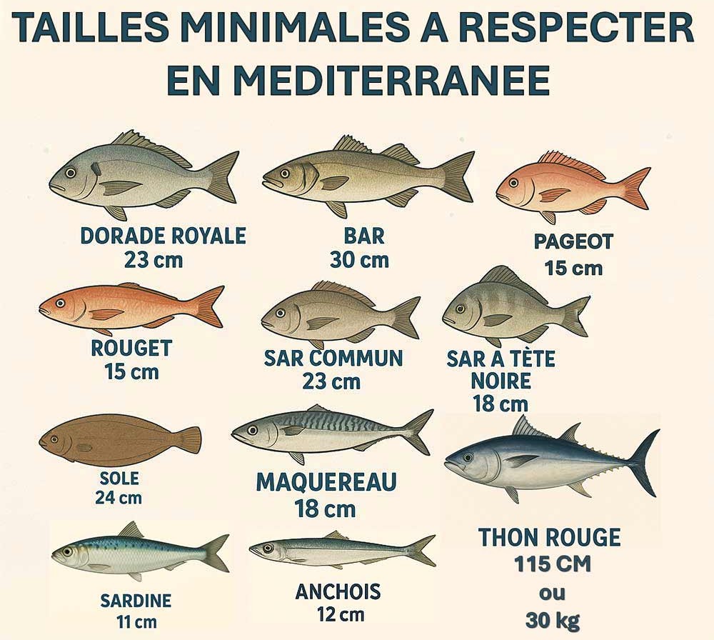Tailles minimales à respecter en Méditerranée