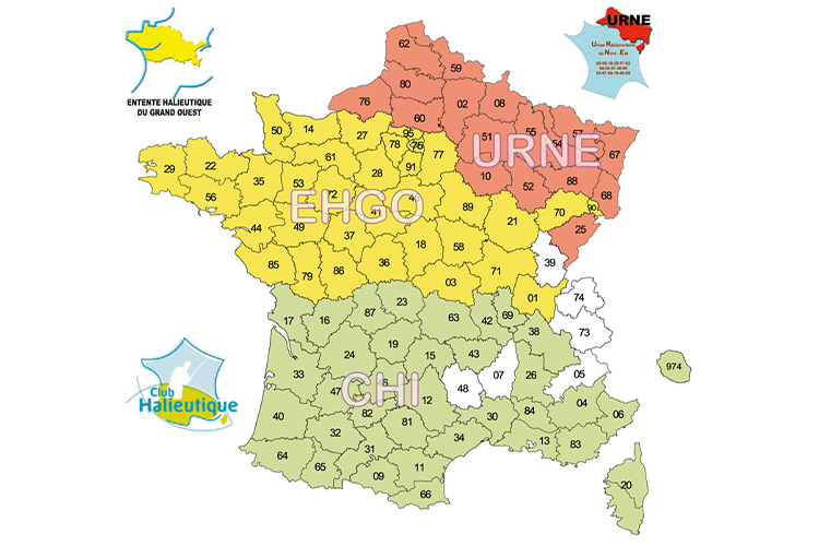 Carte de France des zones de pêche